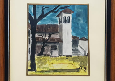 La chiesetta - olio su tela cartonata 9,5x11 cm (1993)