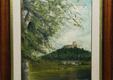Rocca del Bianello - olio  su tela di iuta 34x40 cm (1995)