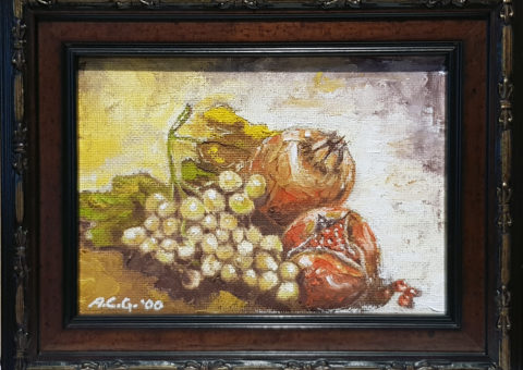 Uva e melograno - olio su tavola 18x13 cm (2000)