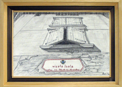 Vicolo Isola, Dro (TN) - carboncino su cartone 31x20,5 cm