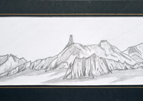 Secondo Studio per Skyline 1 (Dente del Gigante) - carboncino su cartone 29x10,5 cm