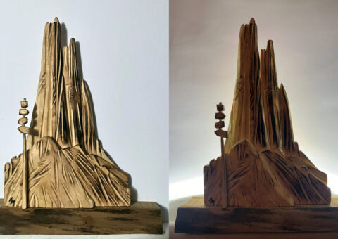 Skyline 12 (Tre Cime) - scultura su cirmolo 28x36x10 cm