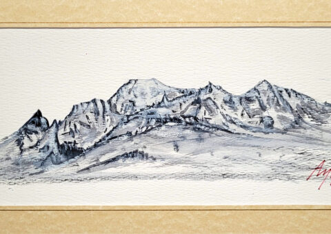 Studio per Skyline 2 (Monte Bianco) - acquarello su cartone 41x15,5 cm