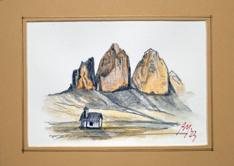 Studio per Skyline 9 (Tre Cime) - acquarello su cartone 21x14,5 cm